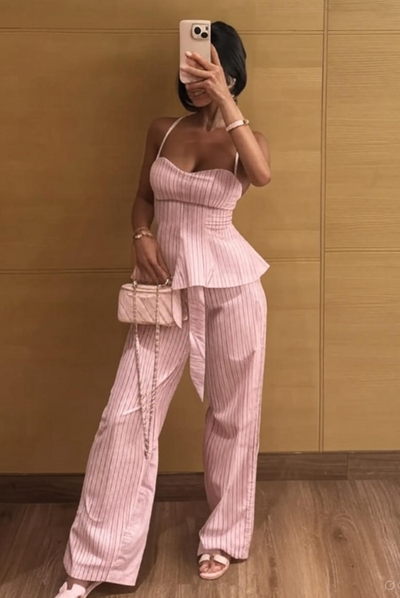 Luxe Loungewear Set – Striped Pink Elegance