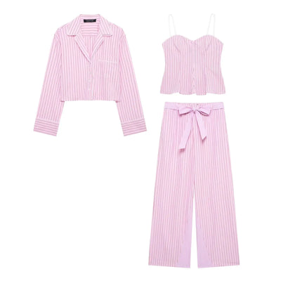 Luxe Loungewear Set – Striped Pink Elegance
