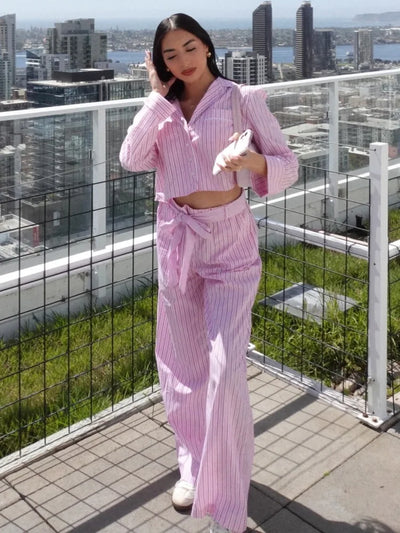 Luxe Loungewear Set – Striped Pink Elegance