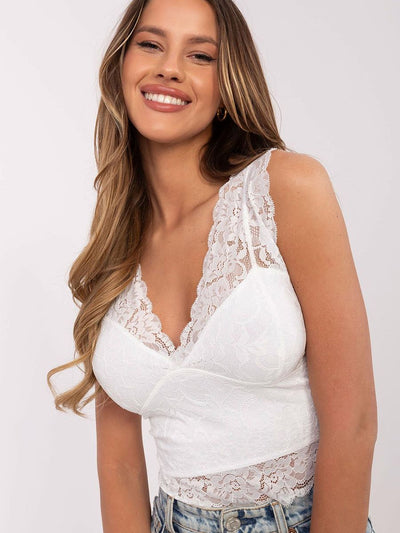 Élodie Lace V-Neck Crop Top – White Romance