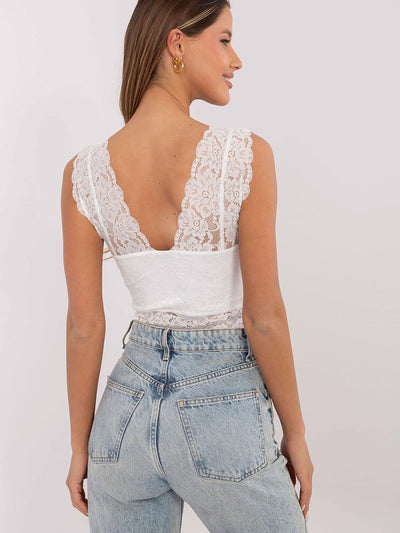 Élodie Lace V-Neck Crop Top – White Romance