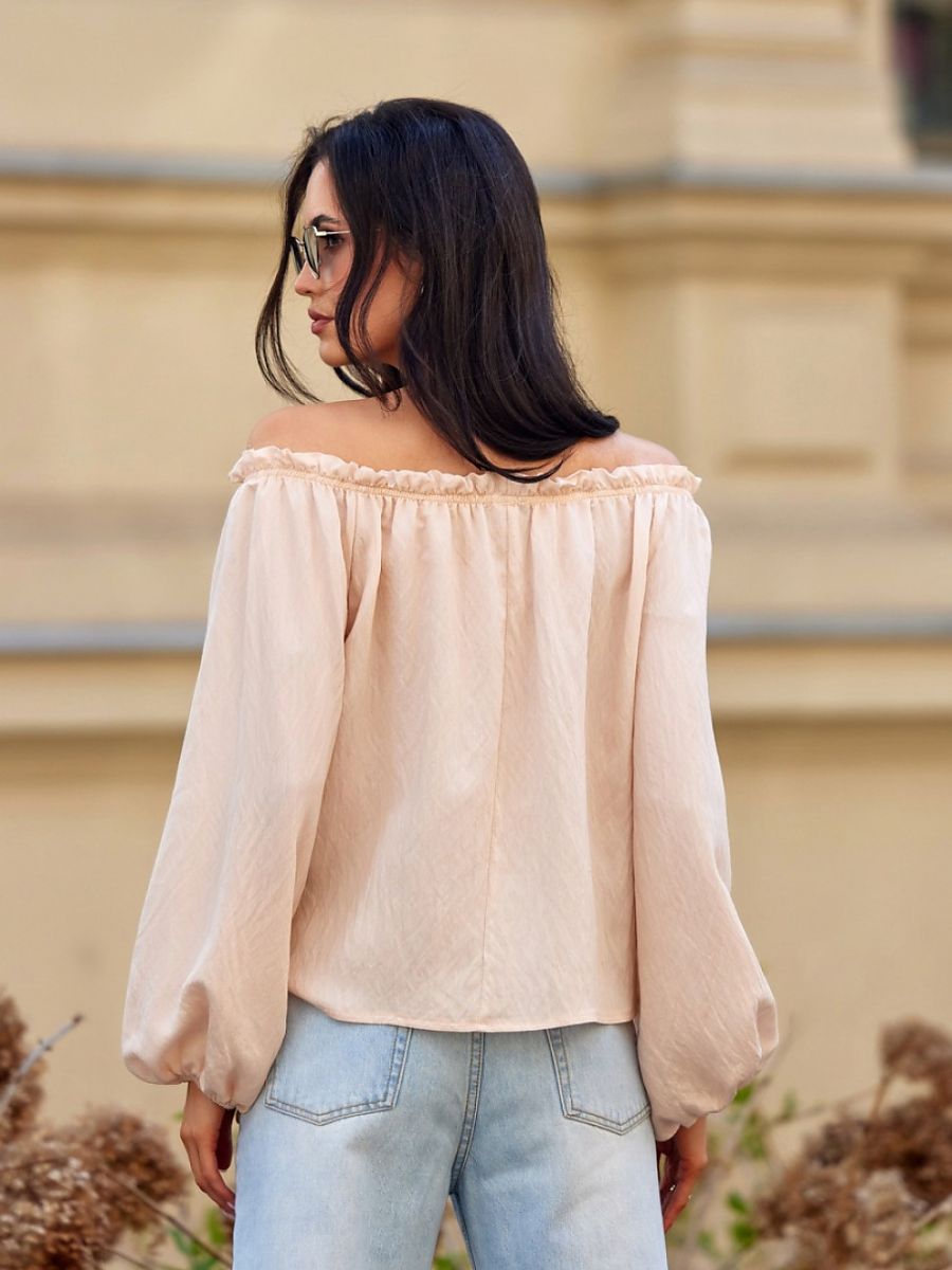 Fer Off-Shoulder Blouse – Soft Pistachio Rose